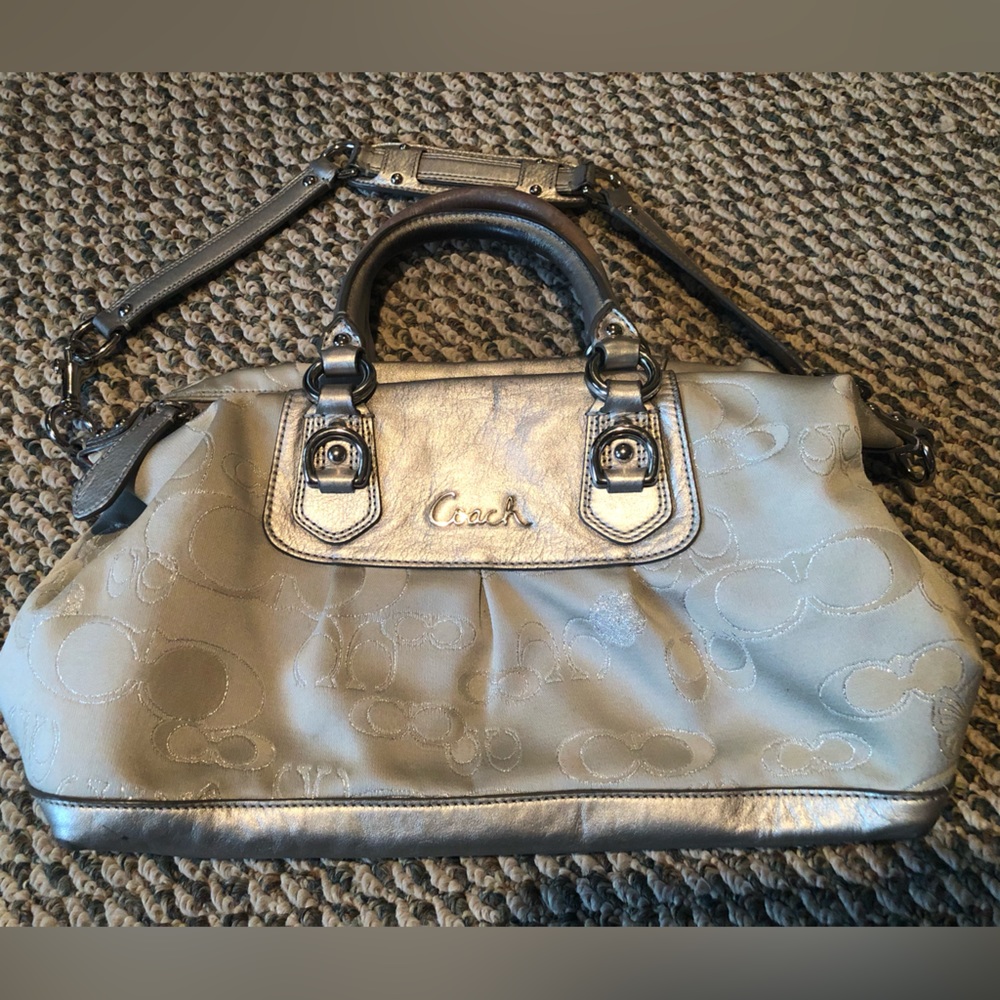 Coach Handbag in Cream and Silver